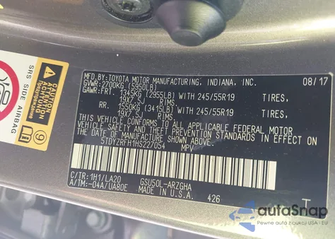 2017 Toyota Highlander Limited/Ltd Platinum from USA, damaged, VIN 5TDYZRFH1HS227054